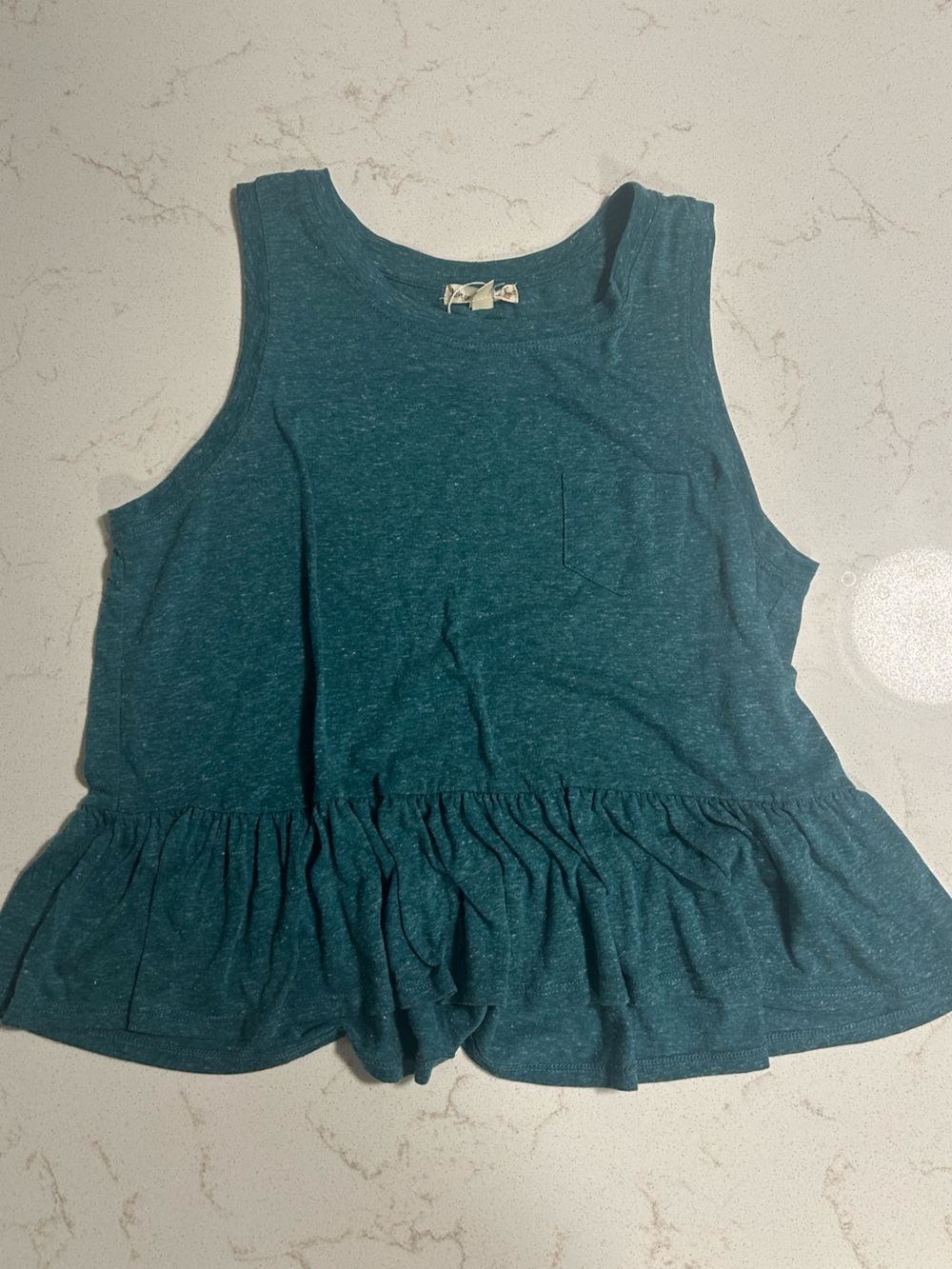 love on a hanger Teal Ruffle-Hem Tank Top with Pocket